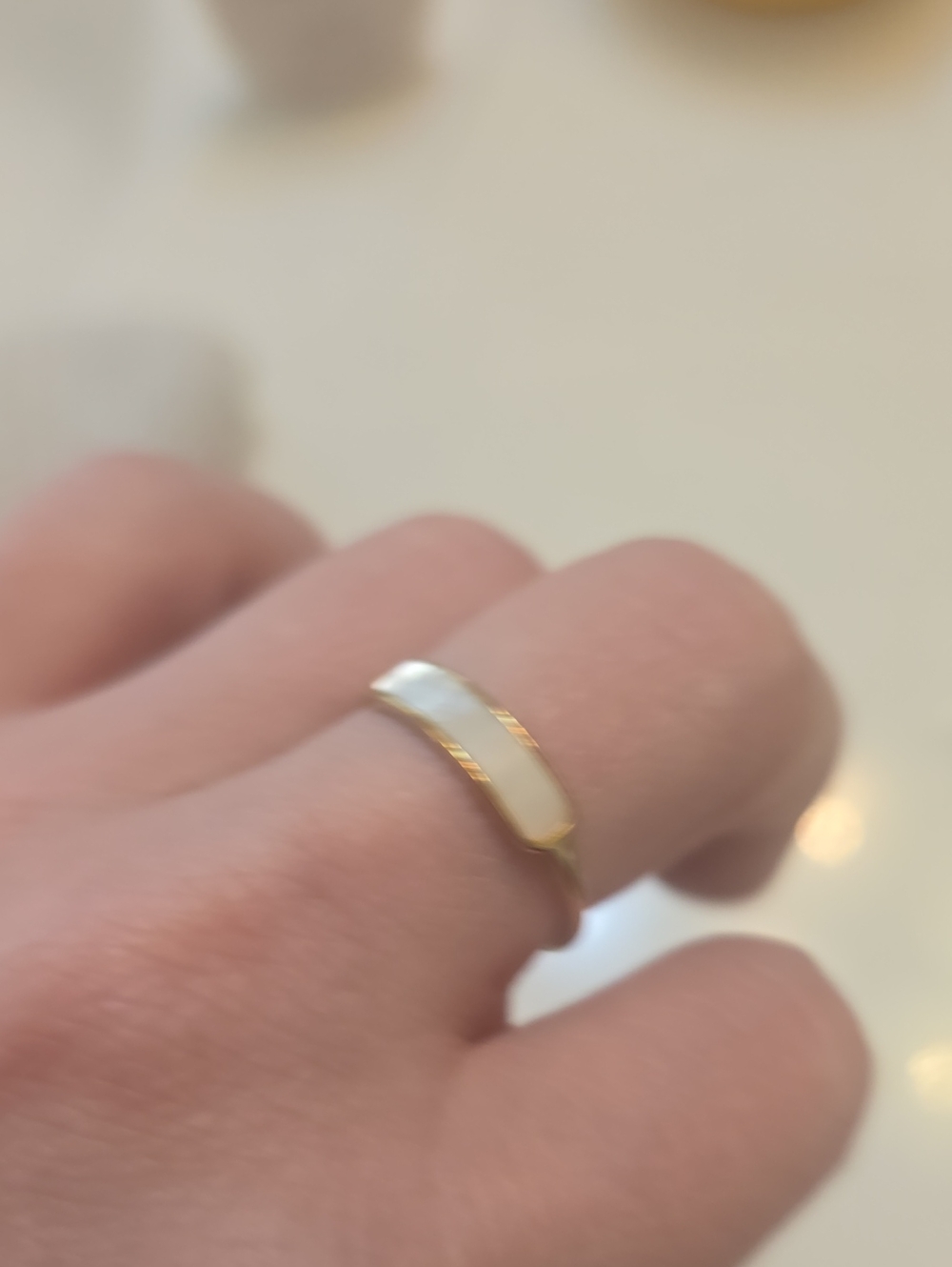 Gold Ring with White Inlay - Women Jewelry